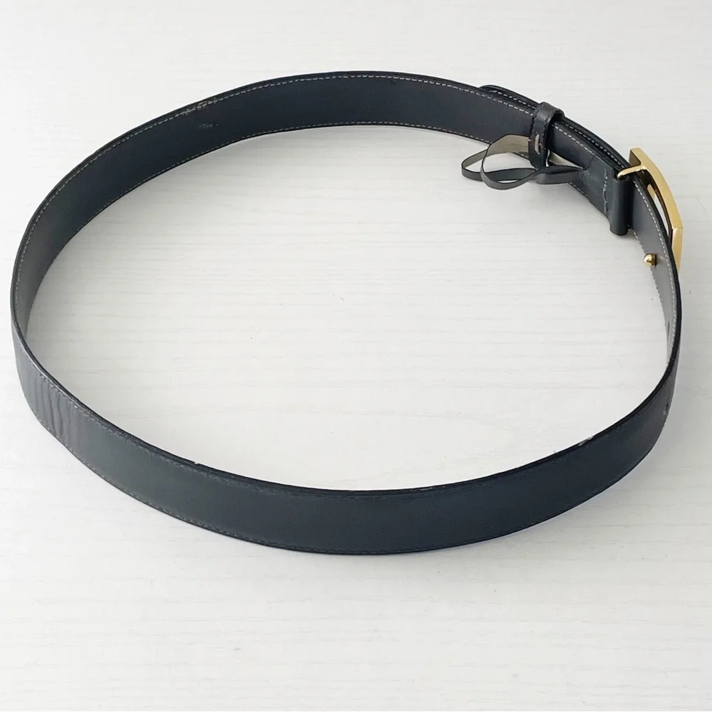 Gucci gray leather gold buckle vintage minimal belt rare small